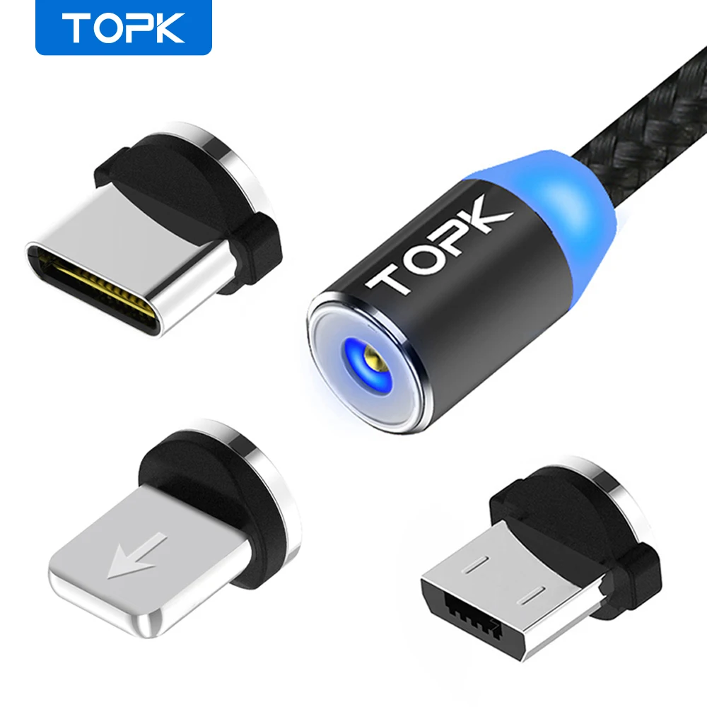 Зарядный кабель TOPK AM23 магнитный светодиодный USB + Type C для iPhone Xs Max|Кабели мобильных