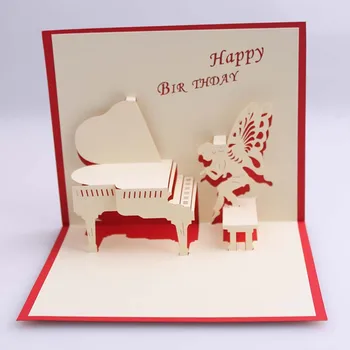 

Piano Angel Pop-Up Birthday Cards with envelope stickers laser cut invitation Greeting Cards Graduation creative Gifts Card