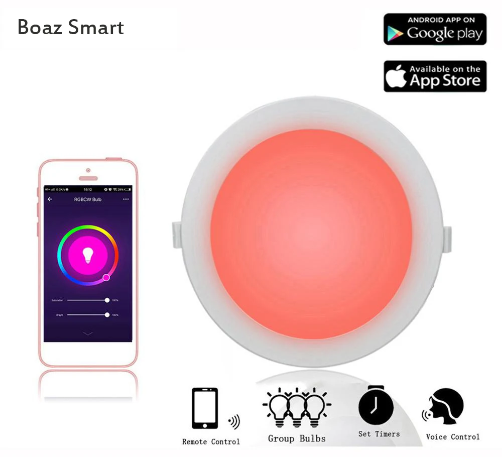 

Smart Wifi LED Downlight 6 inch 10W RGBW Color Changing with music Compatible with Alexa Google Home Tuya APP Remote Control