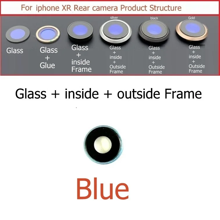 For iphone XR Blue Задняя Задняя стеклянная крышка для объектива камеры с держателем рамы для iPhone 6 6S 7 8 Plus X Xr Xs Max объектив камеры+ детали рамы - Цвет: For iphone XR Blue