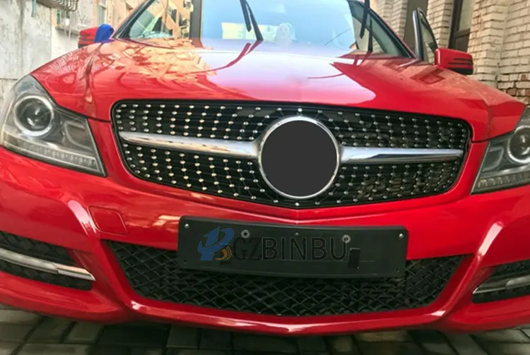 Для w204 mercedes benz c-класс w204 griglia paraurti anteriore di stile del diamante Argento/Nero C180 C200 C260 C300