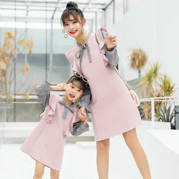 

WLG family matching cltohes mommy and me autumn fake two pik dresses princess all match clothes