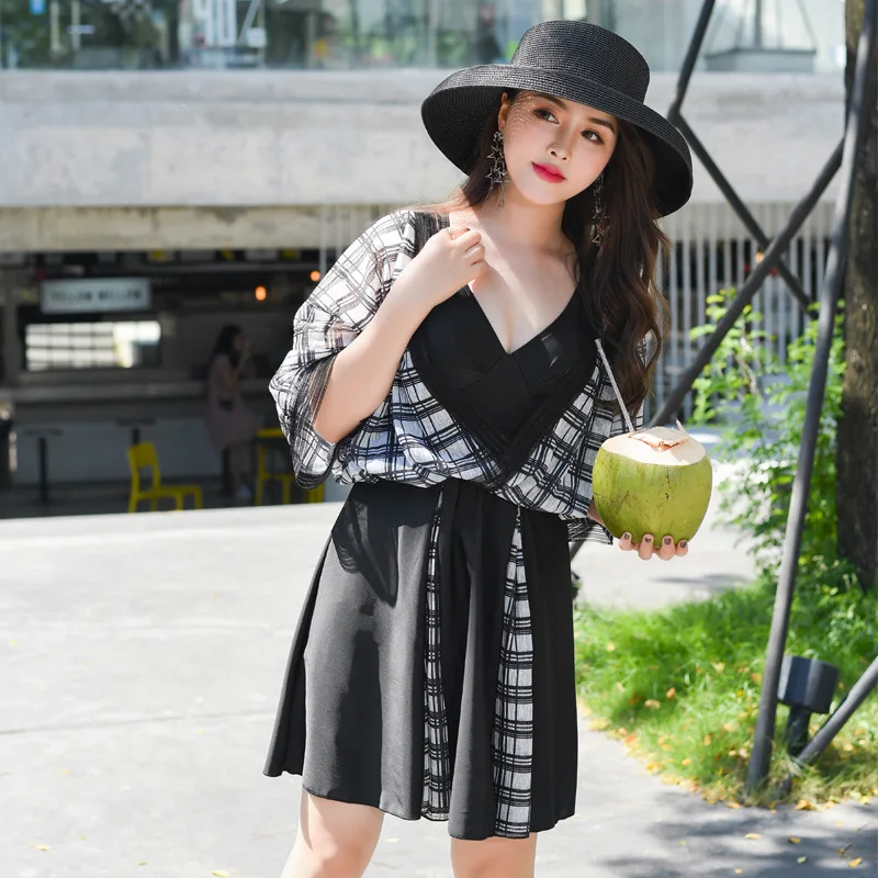 

2019 New Style Large Size Bathing Suit Fashion Sexy Underwire Dress Boxer Cover-up Two-Piece Set Hot Springs Swimwear