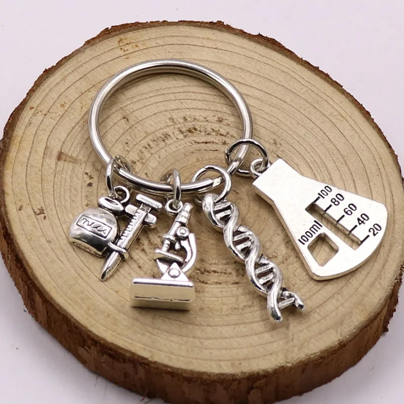 LLavero de microscopio de ciencia para medicina, llavero de equipo de microscopio para medicina, regalo escolar, joyería, Doctor Molecular, DNA, 1 Uds.