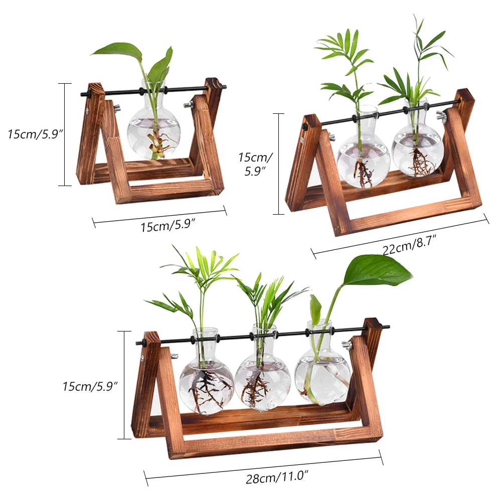 Стеклянная деревянная ваза плантатор Террариум стеклянная настольная лампа Гидропоника Плантатор горшок подвесной с деревенской подставкой металлический домашний декор