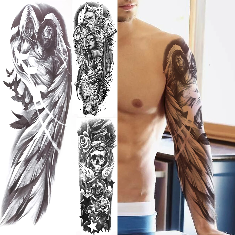 Tatouage Aile D ange Avant Bras Homme Tatouage Temporaire D'ailes D'ange Christ Pour Hommes Et Femmes,  Autocollant De Faux Tatouages Pour Les Bras, Manches Complètes, Crâne De  Gouvernail Noir - Temporaire Tatouages - AliExpress