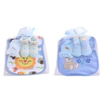 

1 Bag Baby Cotton Bibs Towel Socks Sets Newborn Kids Burp Cloths+Socks +Anti-scratch Gloves Boys Girls Christmas Birthday Gift