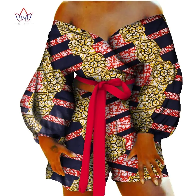 Женский сексуальный топ с галстуком-бабочкой и короткие штаны, комплекты, Bazin Riche, африканская одежда, 2 штуки, комплекты штанов, Дашики, Женская африканская одежда, WY088 - Цвет: 12
