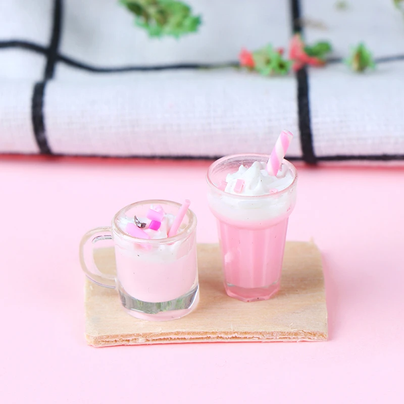 

1:12 Dollhouse Miniature Scene Model Drink Pretend Play Simulation Strawberry Milkshake Ice Cream Doll House Accessories Toy