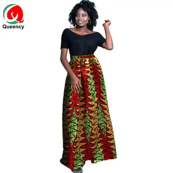 

QQ058 African ankara fabric made High Waist Ball Grown Skirt free size Nigerian Dresses for Women Robe cotton quality
