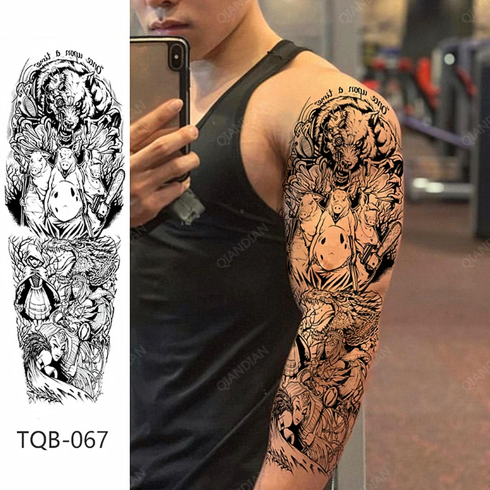 1pc Men Full Arm Waterproof Temporary Tattoos Stickers Arm Cool ...