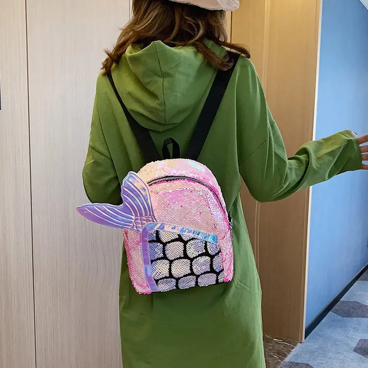 Новое милое модное стильное платье, в стиле русалки, блестящий лазерный рюкзак, школьные сумки для девочек-подростков, мини-размер