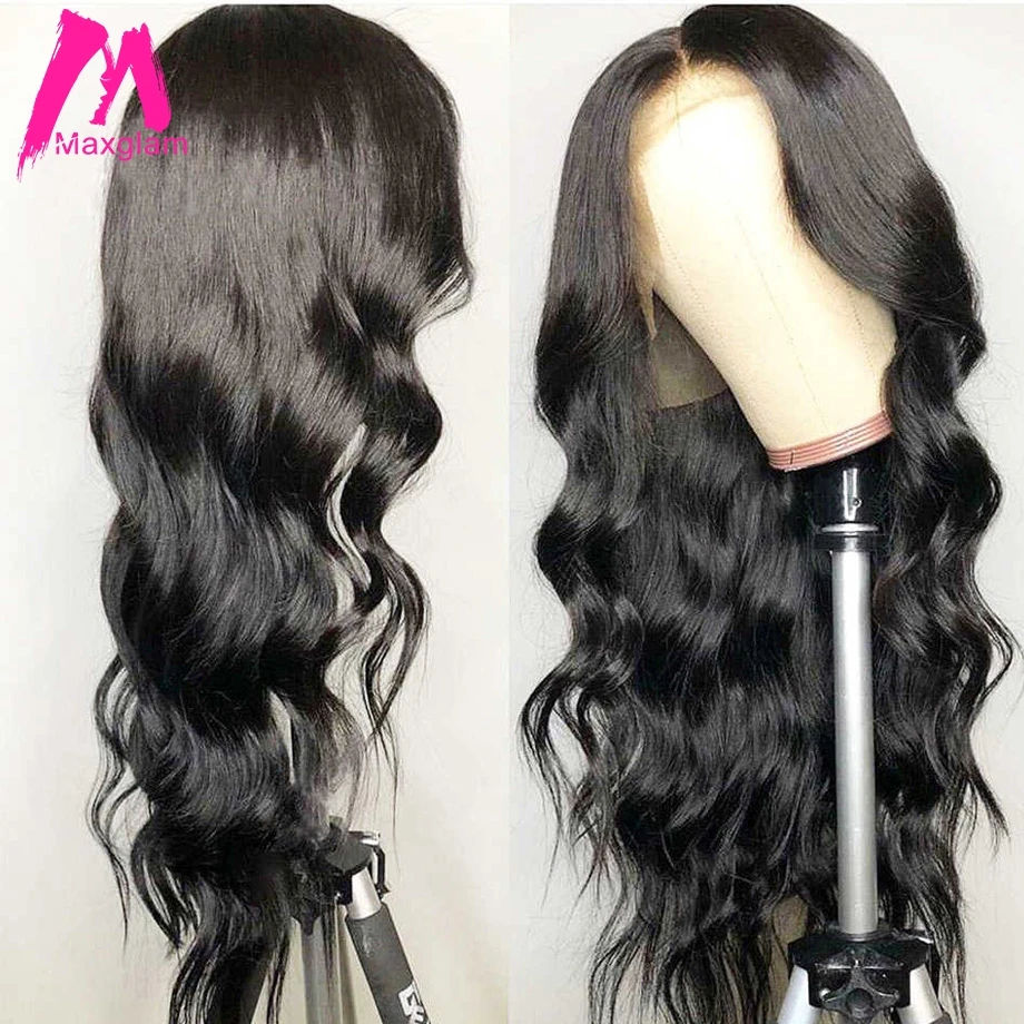 Maxglam объемные волнистые парики из натуральных волос для черных женщин бразильские кружевные передние парики с предварительно сорванными