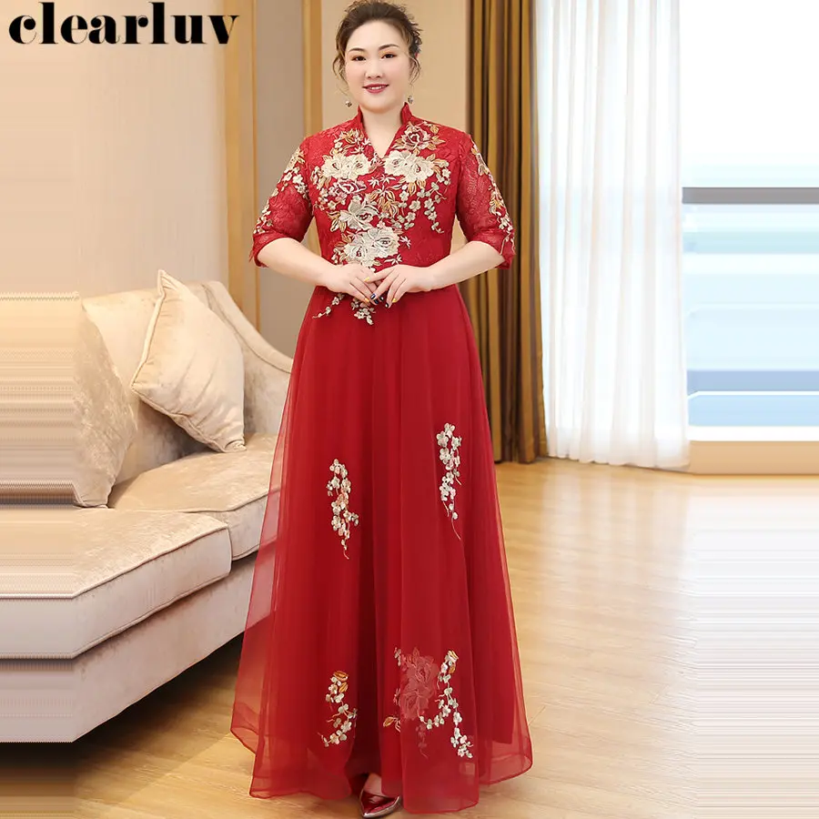 

Sweetheart Evening Dress Three Quarter Sleeve Long Women Party Dresses T215 2019 Plus Size Embroidery Formal Gown Robe De Soiree