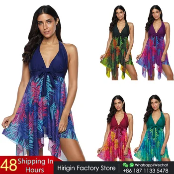 

Hirigin Dress Swimming Suit Women Tankini 2020 Flower Push Up Padded Swimwear 2 Pieces Set Women Swimwear Plus Size Bathing Suit