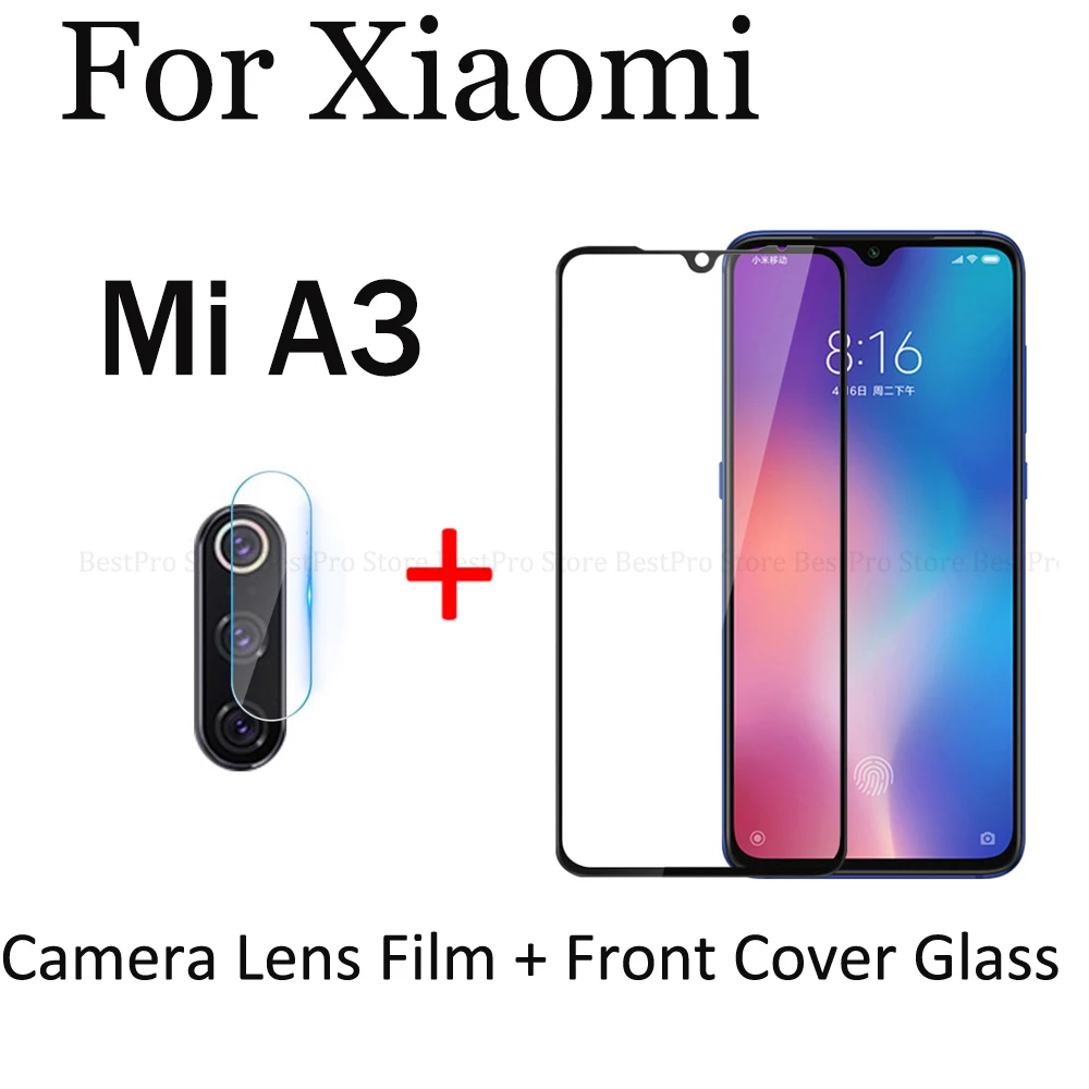 

2 in 1 Full Cover Tempered Glass Screen Protector For Xiaomi Mi A3 Back Camera Lens Glass For Xiaomi Mi A3 a3 6.01 inch Glass