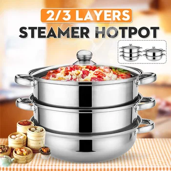 

2/3 Layers Multifunctional Food Grade Stainless Steel Steaming Soup Pot Hot Pot Cookware Home Kitchen Cooking Steamers Boiler