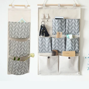 

New Hot Junejour 7 Pockets Wall Hanging Storage Bags Cotton Linen Door Organizer Waterproof Pouch Bedroom Home Office Container