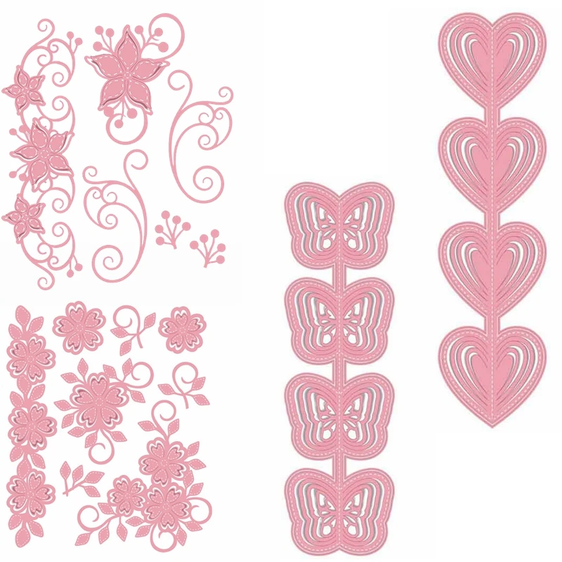 

Flowers Love-Hearts Butterflies Metal Cutting Dies Border&String Decoration Die Cuts For Card Making DIY New 2019 Crafts Cards