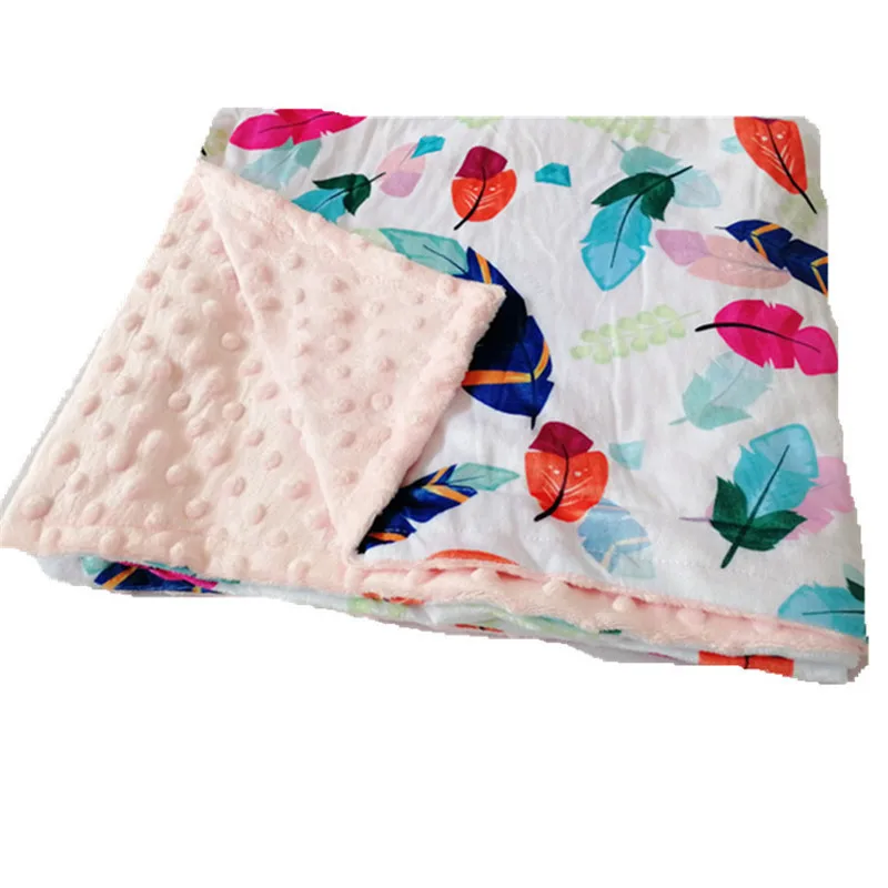 75120cm Color Feather Print Baby  Blanket Swaddling Fleece Newborn Receiving Blanket Stroller Bedding Quilt Minky Blanket  (4)