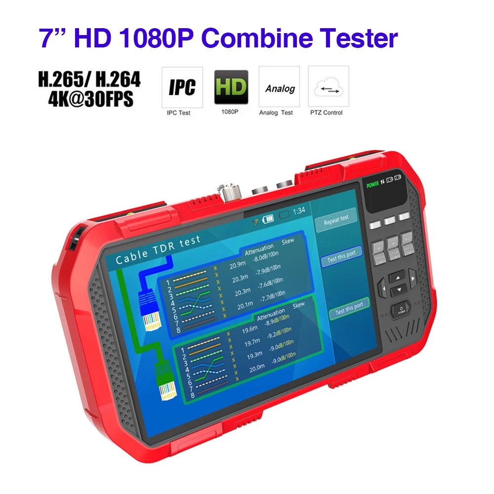 

7" H.265 4K IP HD CCTV Tester Monitor AHD CVI TVI Analog Camera Tester 8MP WIFI POE 12V Video Cable Testing HDMI Camera Tester