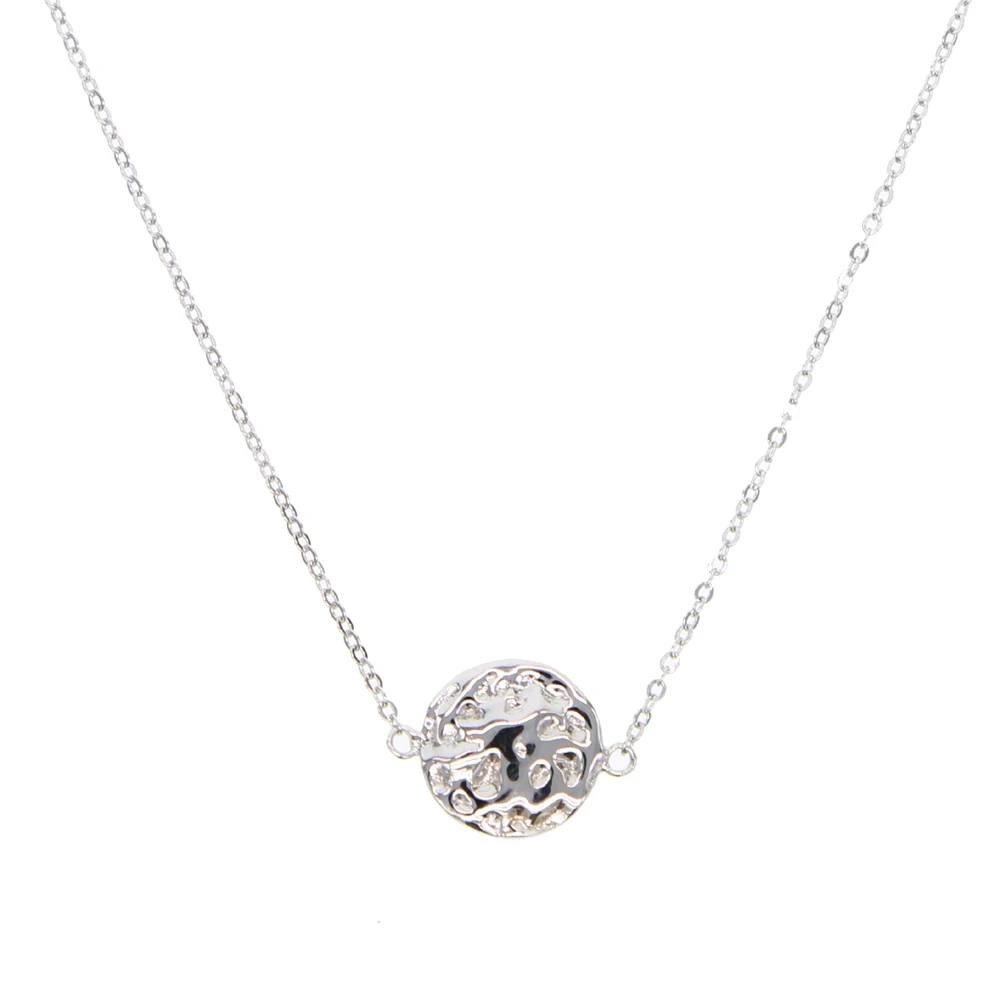 simple design jewelry Top quality minimal 925 sterling silver delicate thin cross chain hammer plate round pendant necklace | Украшения и