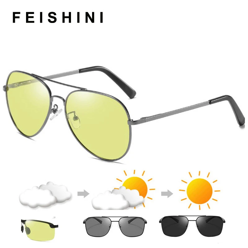 blue light blocking reading glasses Feishini Anti Blue Light Glasses Blocking Filter Reduces Eyewear Strain Gaming Computer Photochromic Glasses Men Polarized Pilot blue light reading glasses