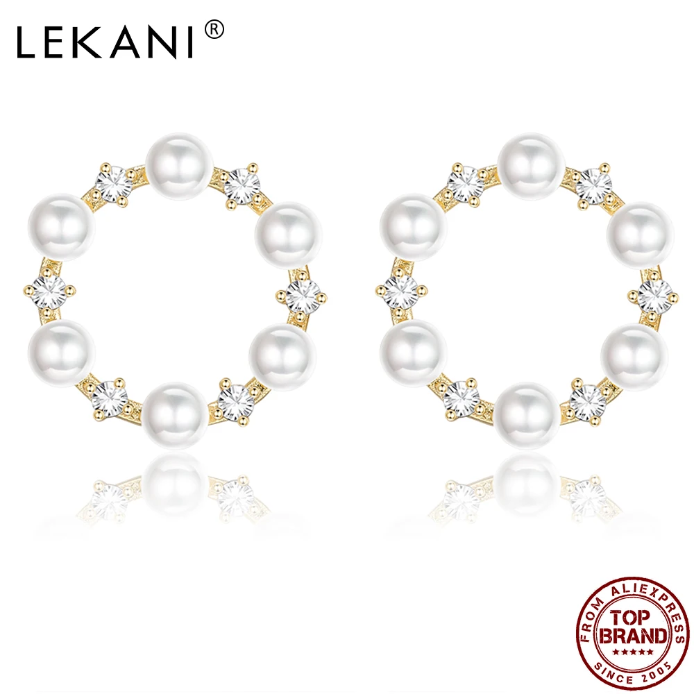

LEKANI Round Wreath Pearl Hoop Earrings For Women With Cubic Zirconia Earrings Fashion Anniversary Party Fine Jewelry 2020 New