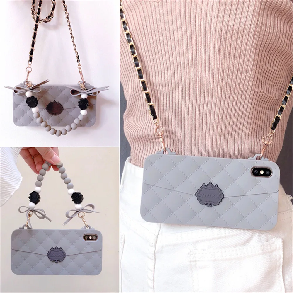 

Handbag Crossbody Phone Case with long strap chain for iPhone XS MAX XR X 6S 7 8 plus diamond Silicone TPU Soft case back cover