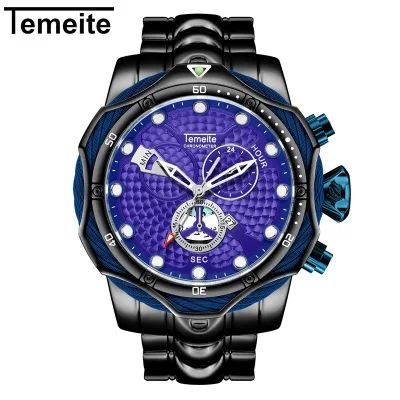 Роскошный бренд TEMEITE мужские часы дизайн золотые кварцевые часы полностью стальные большие часы водонепроницаемые наручные часы Relogio Masculino - Цвет: 10
