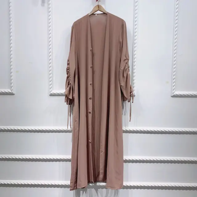 Ramadan Eid Abayas for Women Dubai Abaya Turkey Bunch Sleeve Muslim Hijab Dress Islamic Clothing Kaftan Kimono Femme Musulmane khaki open abaya