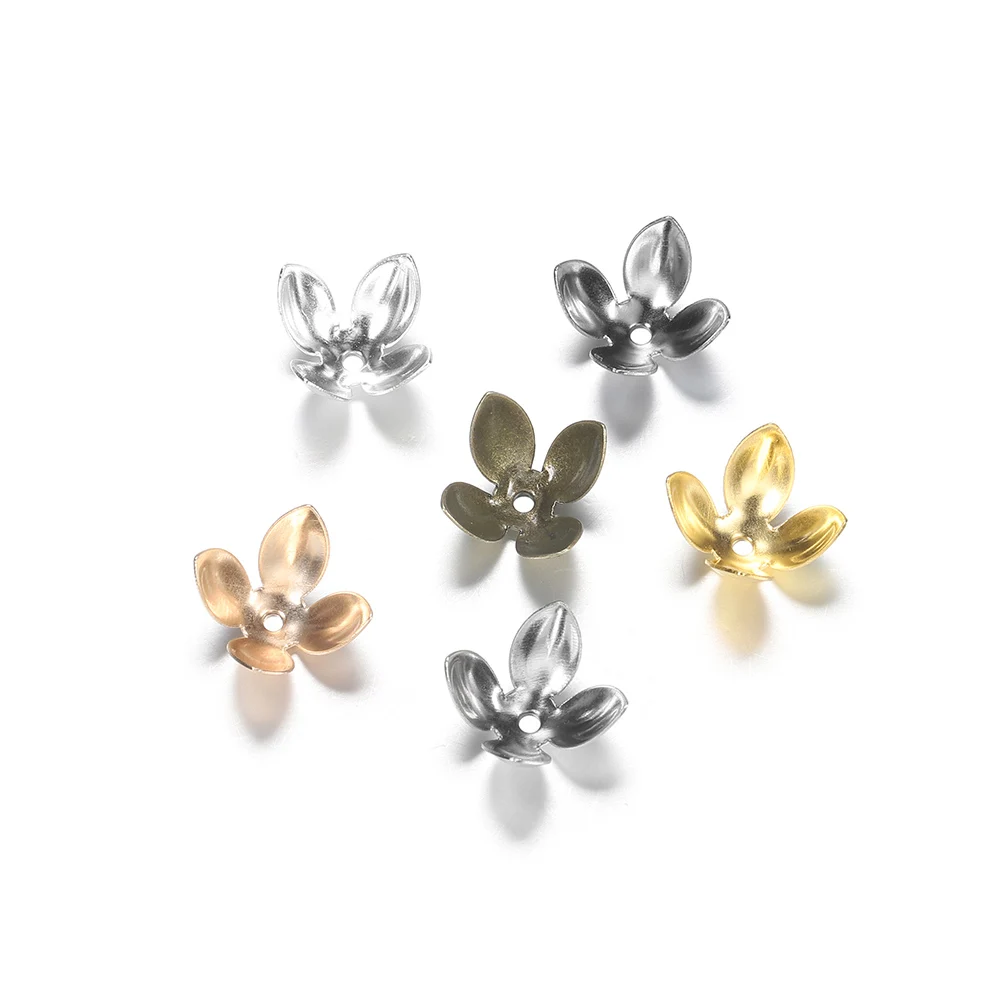 50 teil/los 15*8mm Gold Überzogene Metall Blume Perlen Kappen Erkenntnisse Vier Blätter Groß End Bead Cap Für schmuck Machen Liefert DIY – Detail 5