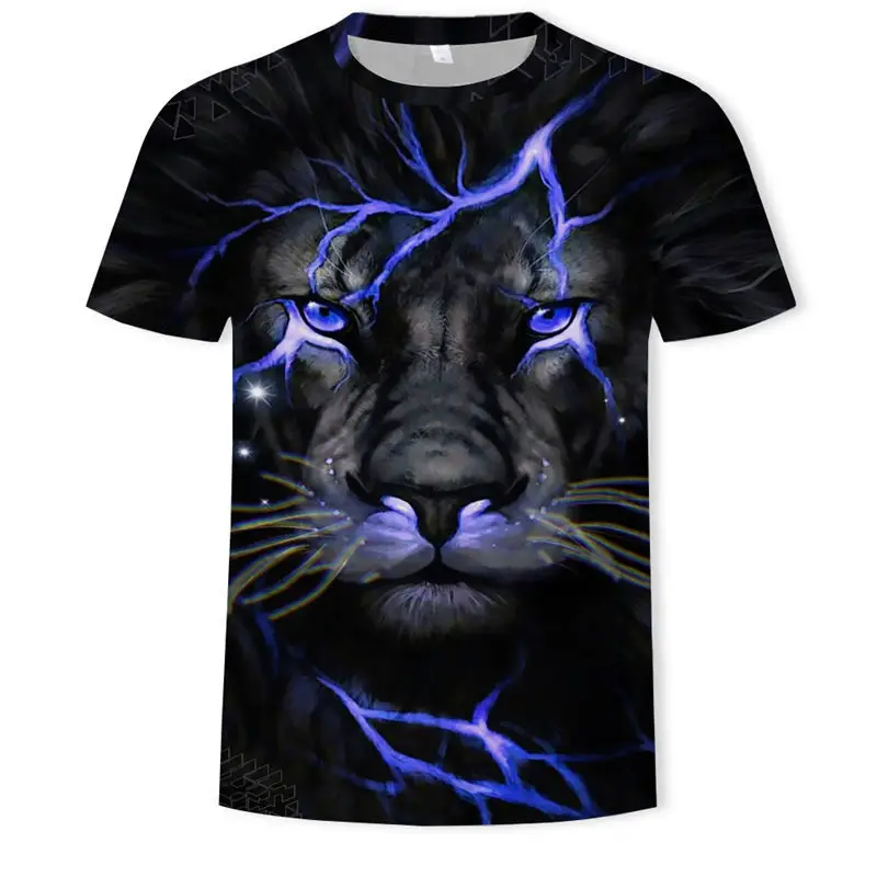 Фиолетовый животных рубашка со львом Camiseta для мужчин в виде смайлика Забавные мужские костюмы свободного