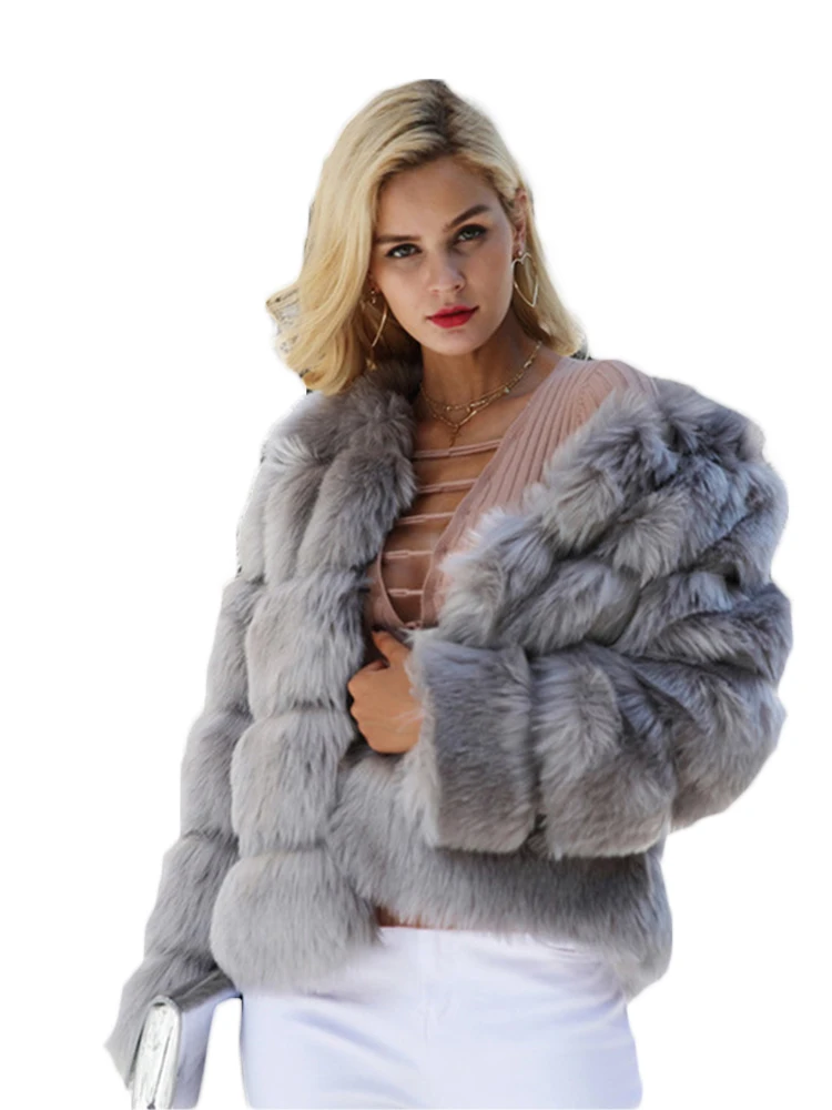 short grey fur coat