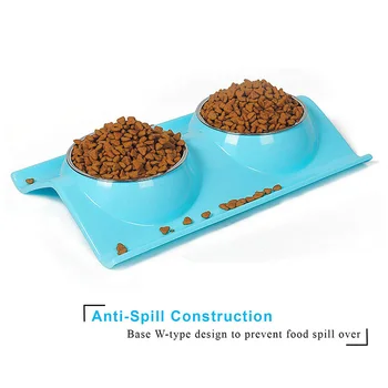 

Double Dog Cats Bowls Stainless Steel Pet Bowls No-Spill Food Water Feeder Cats Small Dogs QP2