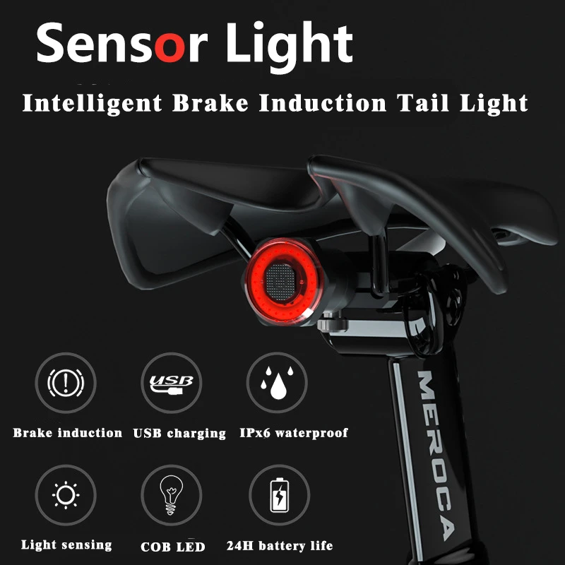 MEROCA Bicycle Taillights Intelligent Sensor Brake Lights USB Bike Rear Lig