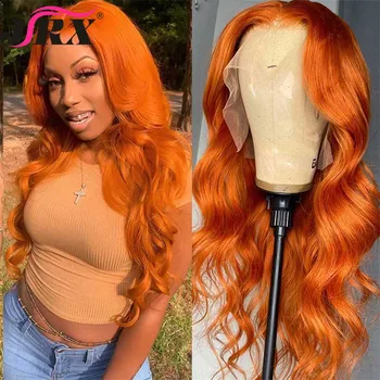 

Ginger Orange Color Loose Wave Human Hair Wigs for Women Peruvian Remy Middle Part Lace Front Wig Transparent Lace 180 Density