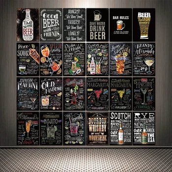 

[ Mike86 ] Bocktail BEER Tin Sign Vintage Chalk Martini Painting Gift art decor for Pub LTA-3124 20*30 CM