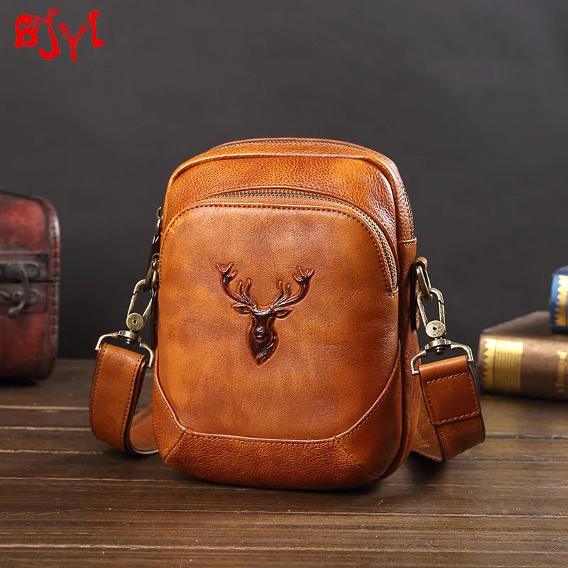 

Genuine Leather Men Chest Bag Men's Messenger Bag Leather Shoulder Bag Large Capacity Mobile Phone Bag Sports Leisure Small Bags