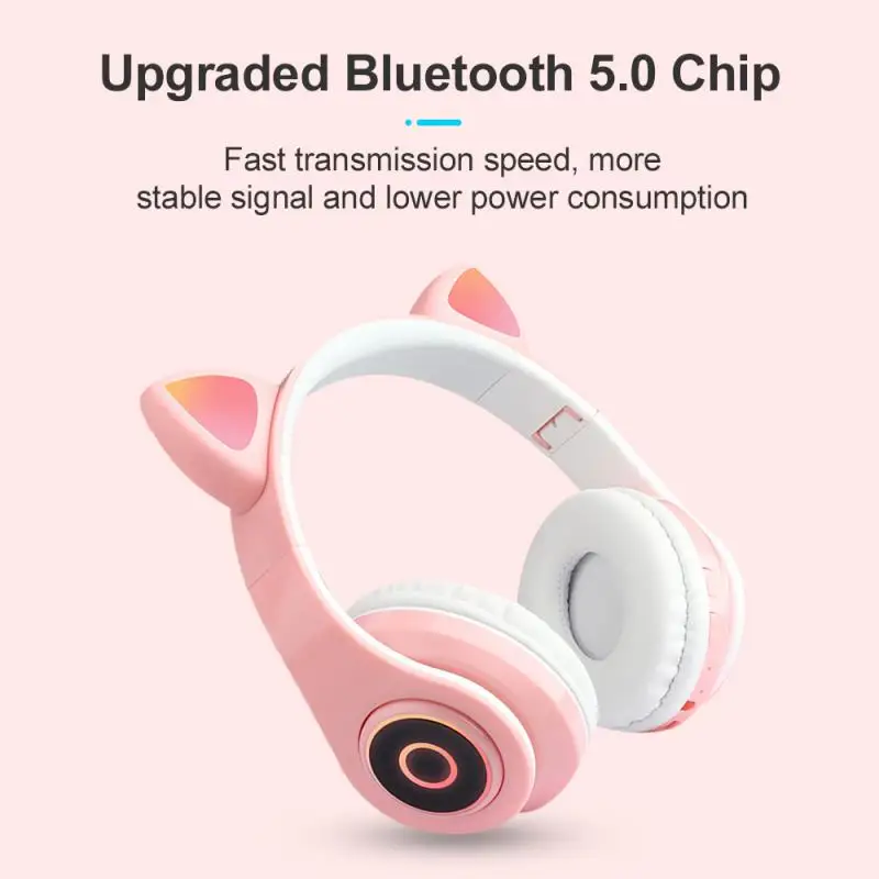 

Bluetooth Headphones Wireless Over Ear Cat Ear With LED Light 3D Bass Stereo Noise Reduction Earphone For Pc Christmas Present