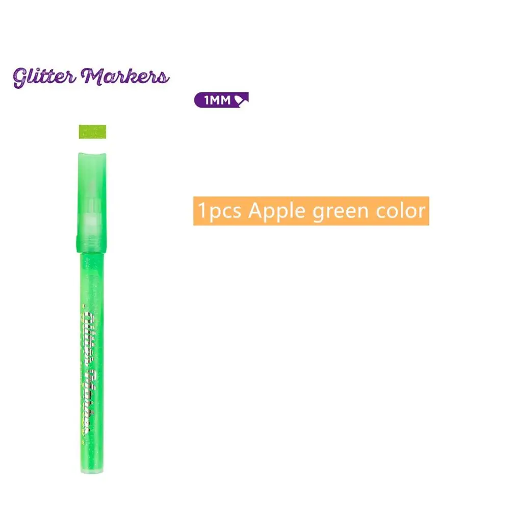 1pcs Apple green 12 красивых блестящих цветных маркеров 1 мм на водной основе, устойчивые к УФ-излучению Пигментные чернила, ручки для рисования буквами, альбом для рисования, искусство A6848 - Цвет: 1pcs Apple green