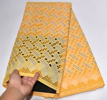 

Holes Cotton Lace African Swiss Voile Lace Fabric With Stones 2020 High Quality Swiss Voile Lace In Switzerland Yellow RV-812