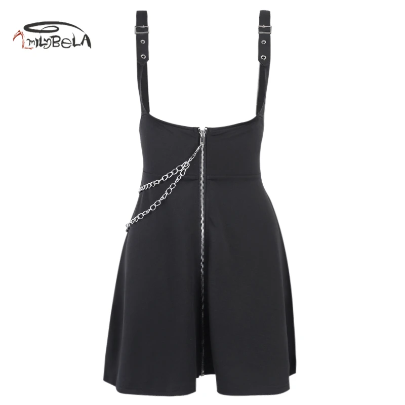 Imily Bela, повседневная женская юбка на подтяжках, в стиле панк, с высокой талией, с драпировкой, с цепочкой, черная, трапециевидная, мини-юбка, для женщин, Осень-зима, Faldas