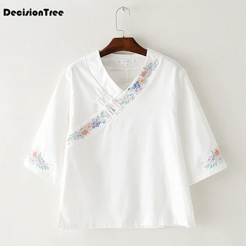 

2020 national wind cotton long sleeved women's bottoming shirt tang suit traditional chinese large tops blouse