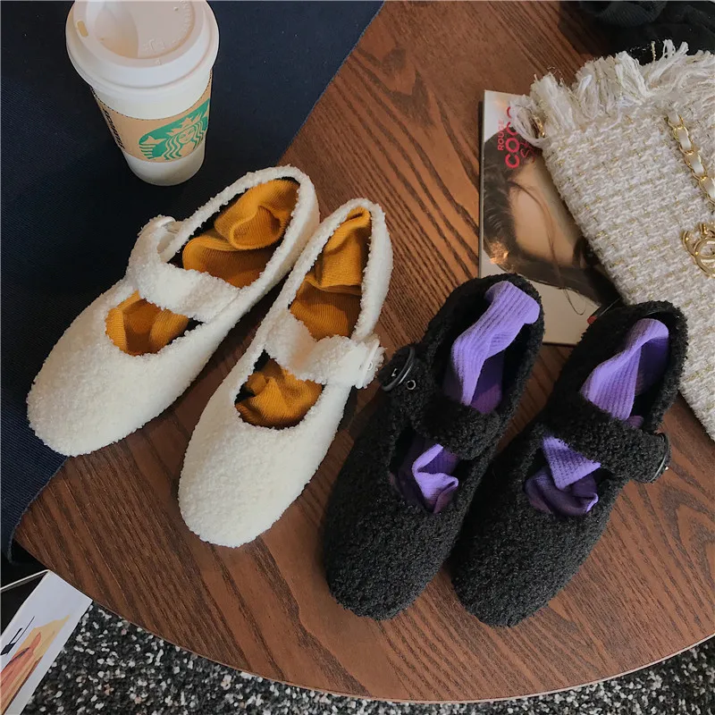 

Boussac Square Toe Buckle Strap Elegant Mary Janes Shoes Faux Fur Ballet Flats Shoes Women Vintage Designer Women Flats SWA0353
