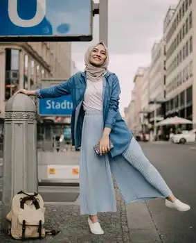 

Arab Sweat High Waist Muslim Pleated Wide Leg Pants Women Solid Color Wrinkle Ankle-length Long Pants Musulman Islamic Clothing