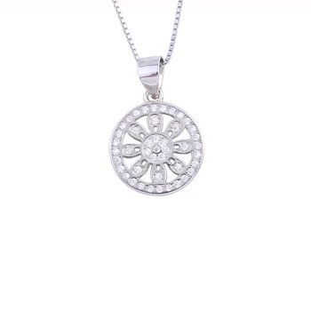 

925 Sterling Silver Zincon Round Circle Crystal Necklace For Women Sunflower Pendants Collar Fashion Jewelry Gifts