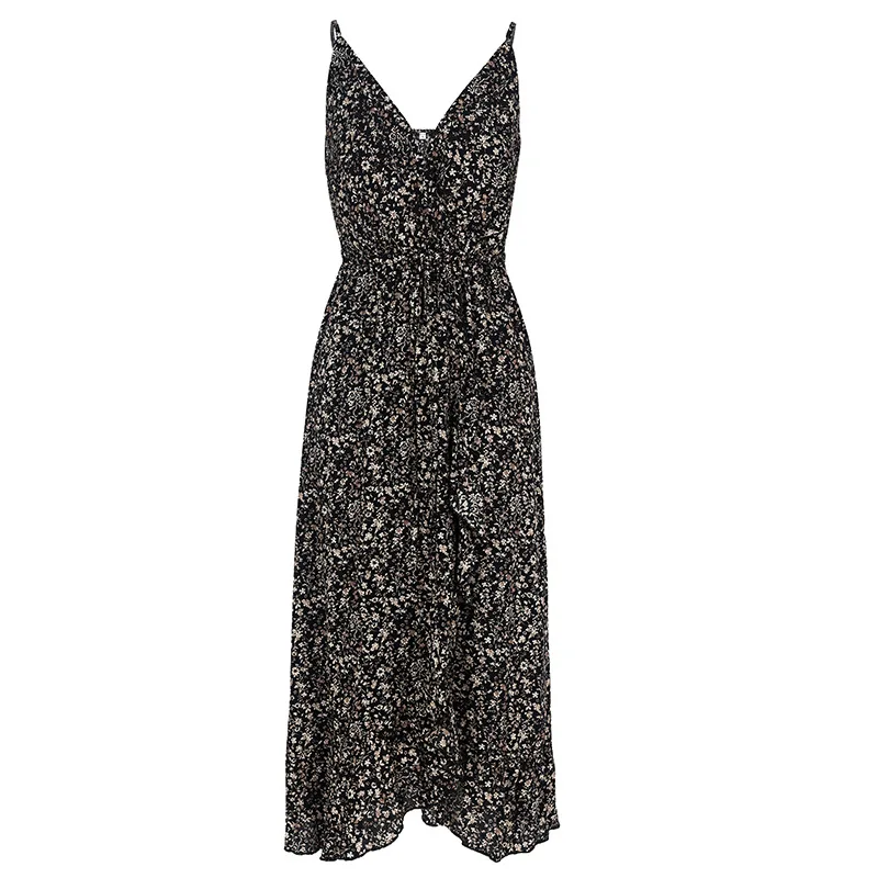 BEFORW 2020 Sexy Print Ruffles Mid Summer Dress Women Casual Party Dress Strapless Print Beach Bohemian Long Dress Vestidos