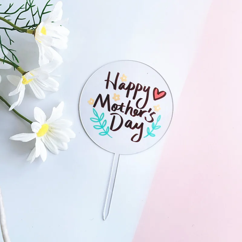 Color Printing Love Mother's Day Cake Toppers Acrylic Write Happy Mother Topper for Mom Birthday Party Decorations | Дом и сад