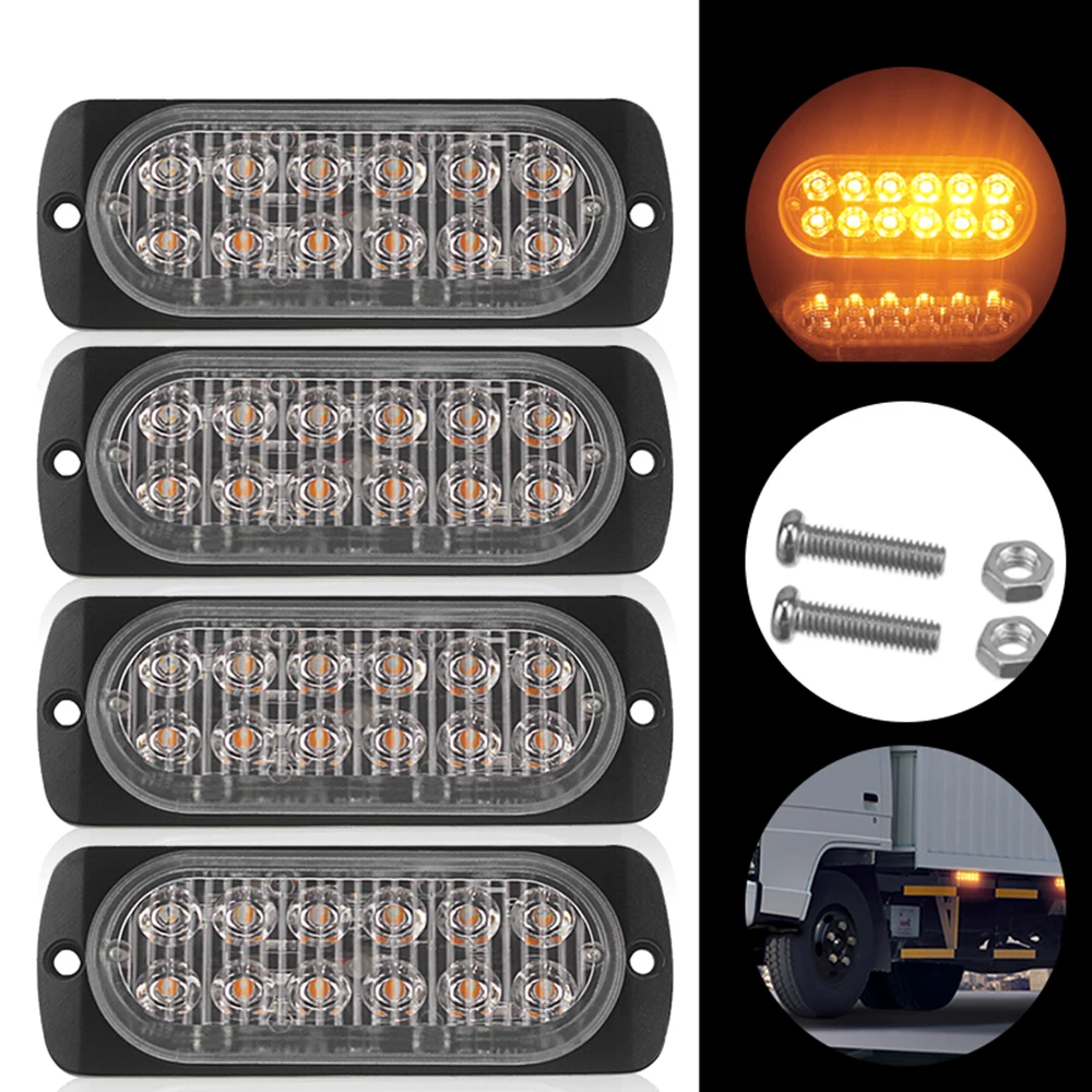 12LED лампы автомобиль грузовик Предупреждение светодиодные световые индикаторы "безопасно" 12 V-24 V 36W желтые супер яркие 4 шт., низкое энергопотребление, быстрый немедленный старт времени
